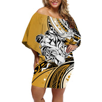 Polynesian Valentine Off Shoulder Short Dress Couple Floral Unique Gold Version LT01 Women Gold - Polynesian Pride
