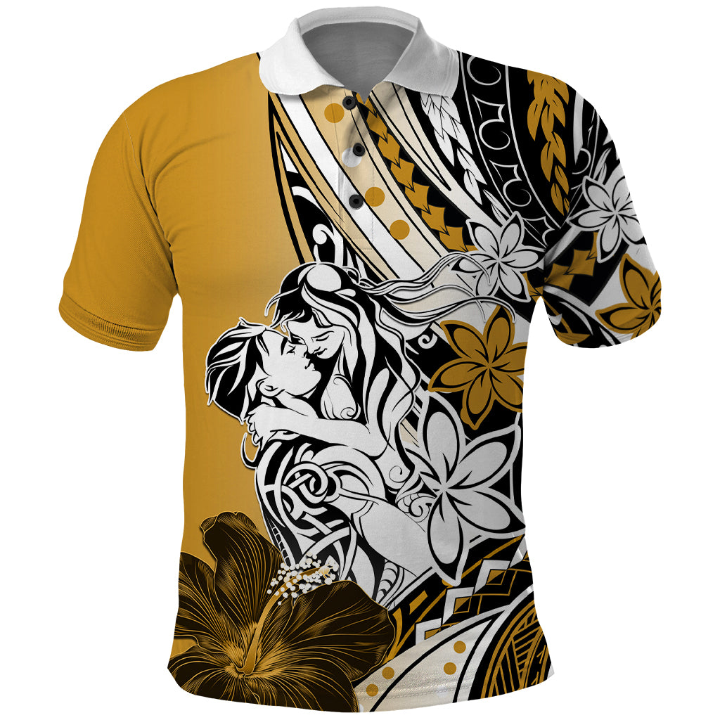 Polynesian Valentine Polo Shirt Couple Floral Unique Gold Version LT01 Gold - Polynesian Pride