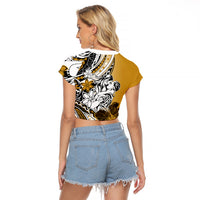 Polynesian Valentine Raglan Cropped T Shirt Couple Floral Unique Gold Version LT01 - Polynesian Pride