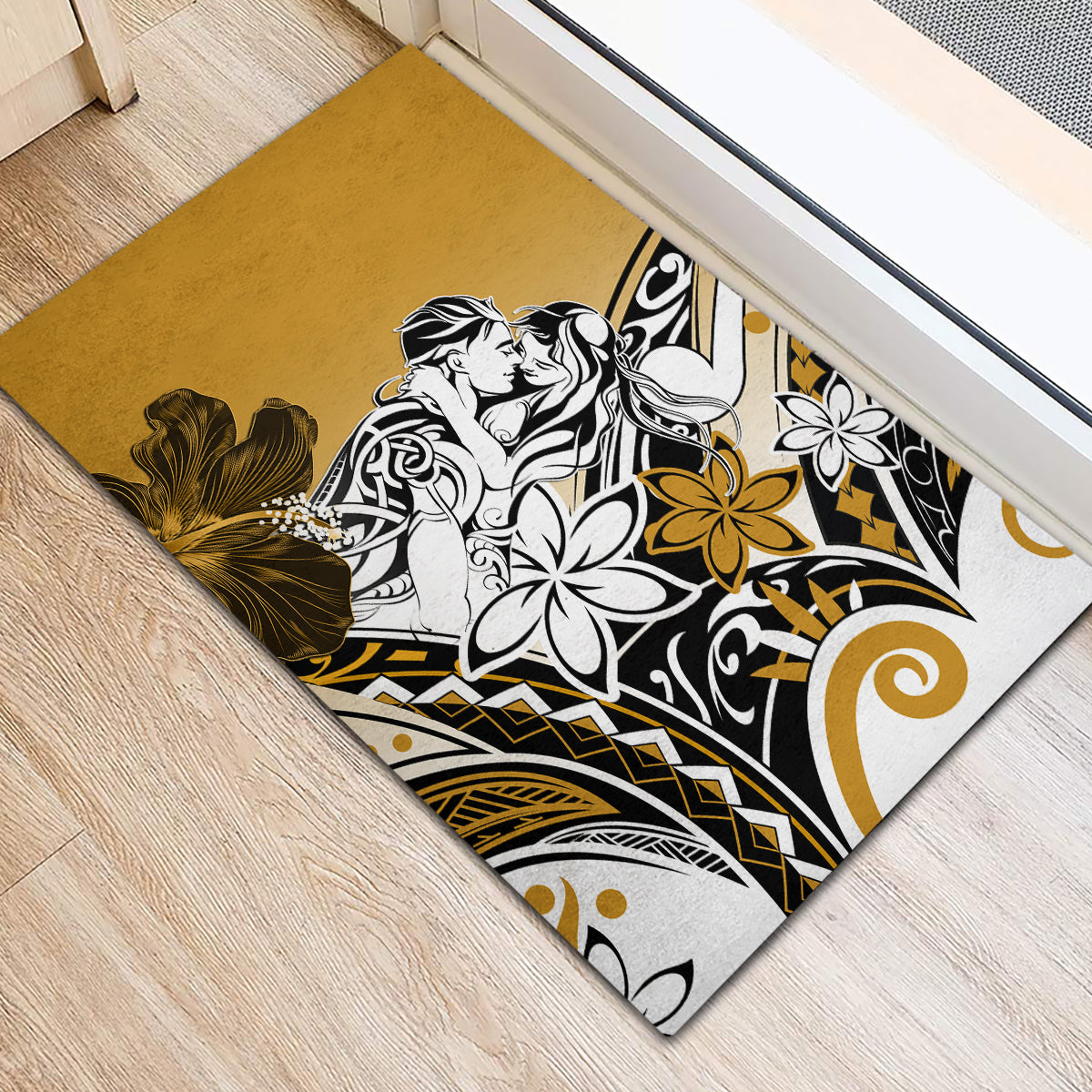 Polynesian Valentine Rubber Doormat Couple Floral Unique Gold Version LT01 - Polynesian Pride