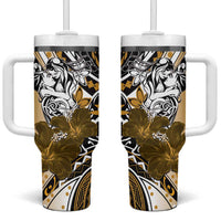 Polynesian Valentine Tumbler With Handle Couple Floral Unique Gold Version