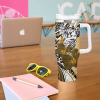 Polynesian Valentine Tumbler With Handle Couple Floral Unique Gold Version