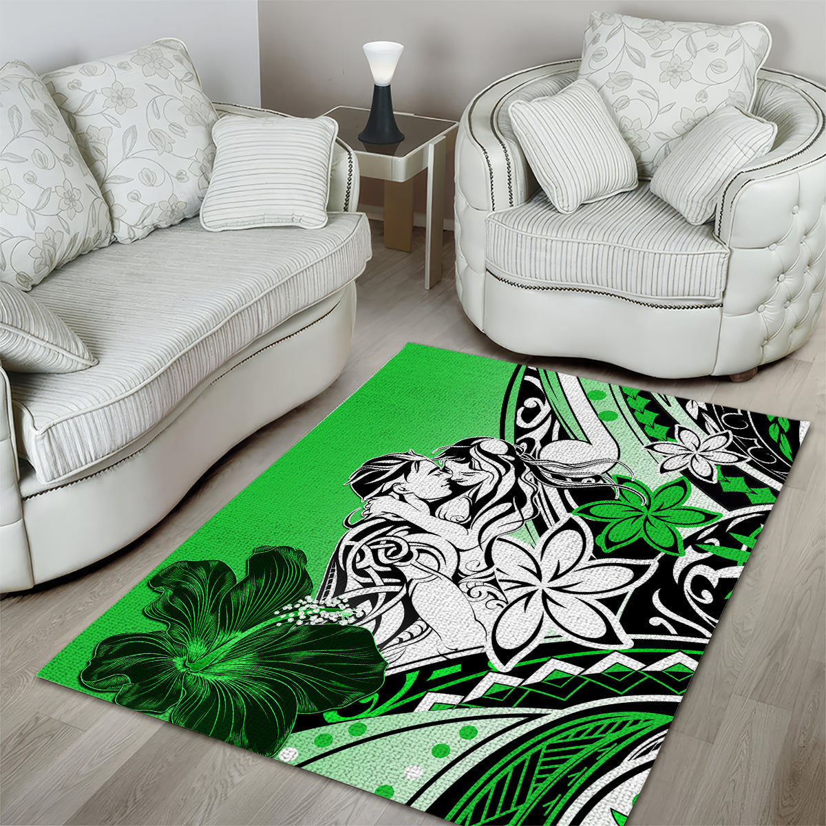 Polynesian Valentine Area Rug Couple Floral Unique Green Version LT01 - Polynesian Pride