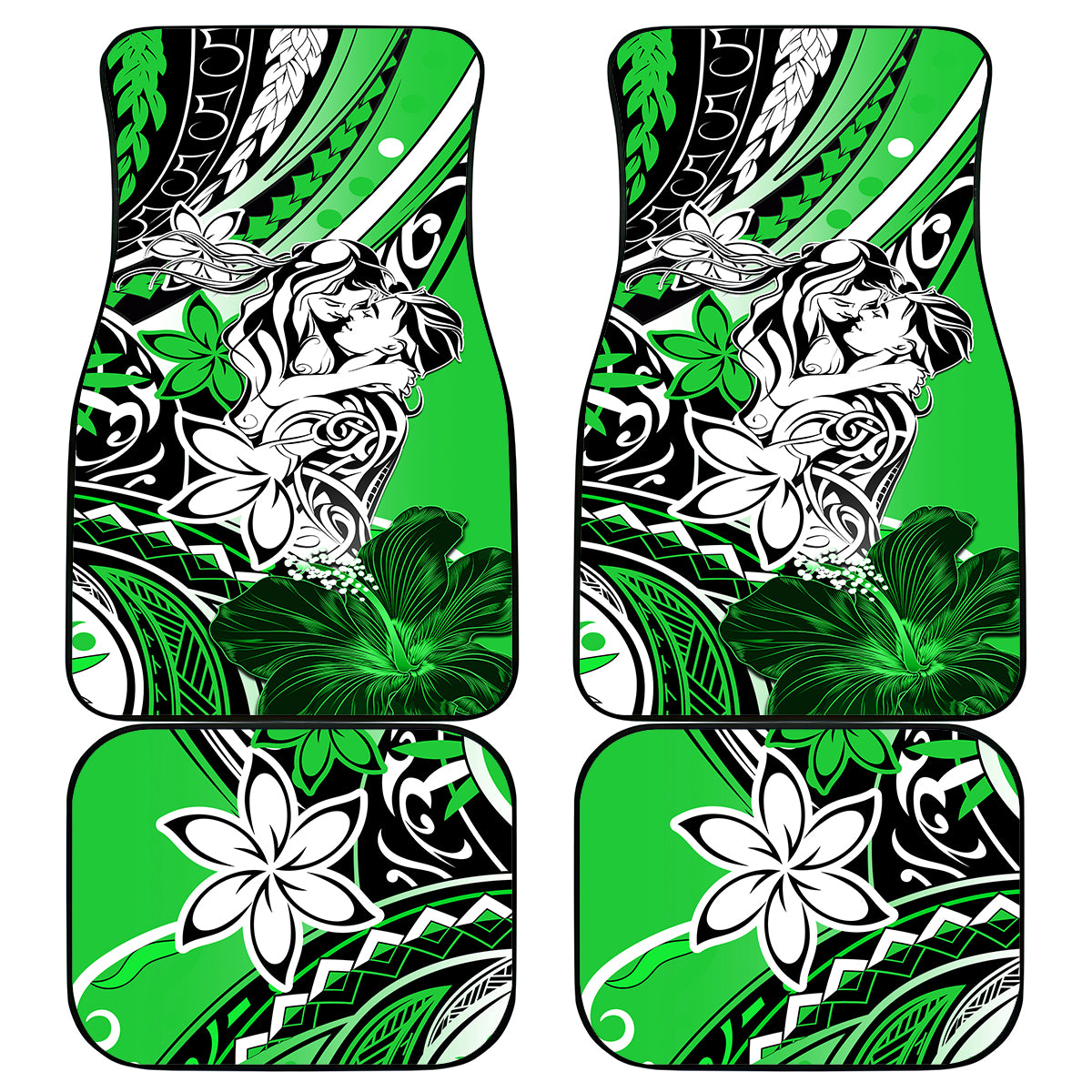 Polynesian Valentine Car Mats Couple Floral Unique Green Version LT01 Green - Polynesian Pride
