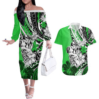 Polynesian Valentine Couples Matching Off The Shoulder Long Sleeve Dress and Hawaiian Shirt Couple Floral Unique Green Version LT01 Green - Polynesian Pride