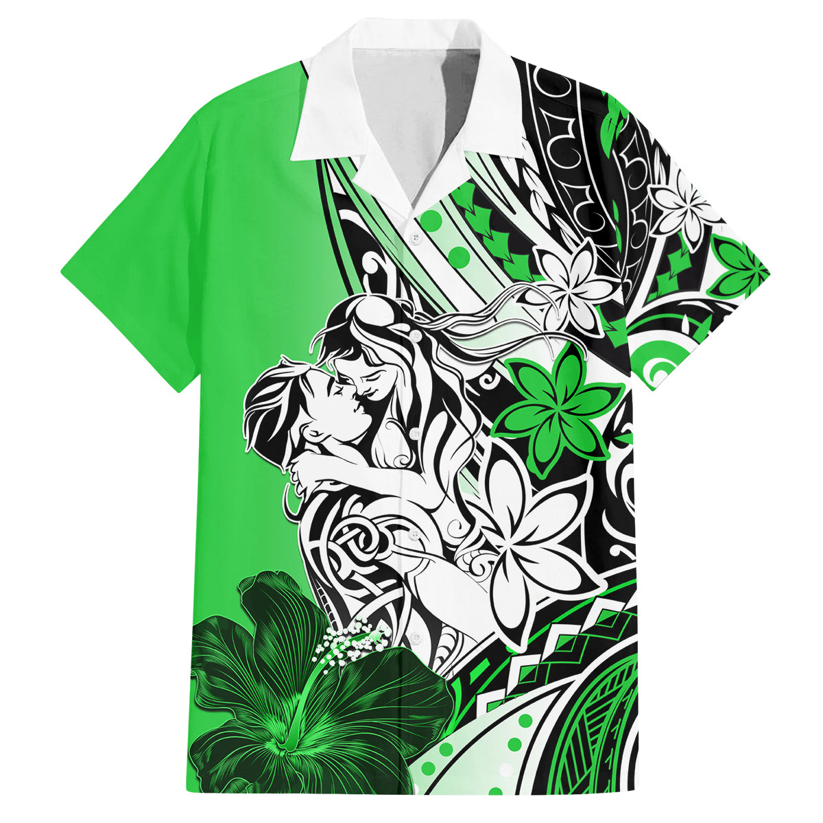 Polynesian Valentine Family Matching Off Shoulder Maxi Dress and Hawaiian Shirt Couple Floral Unique Green Version LT01 Dad's Shirt - Short Sleeve Green - Polynesian Pride