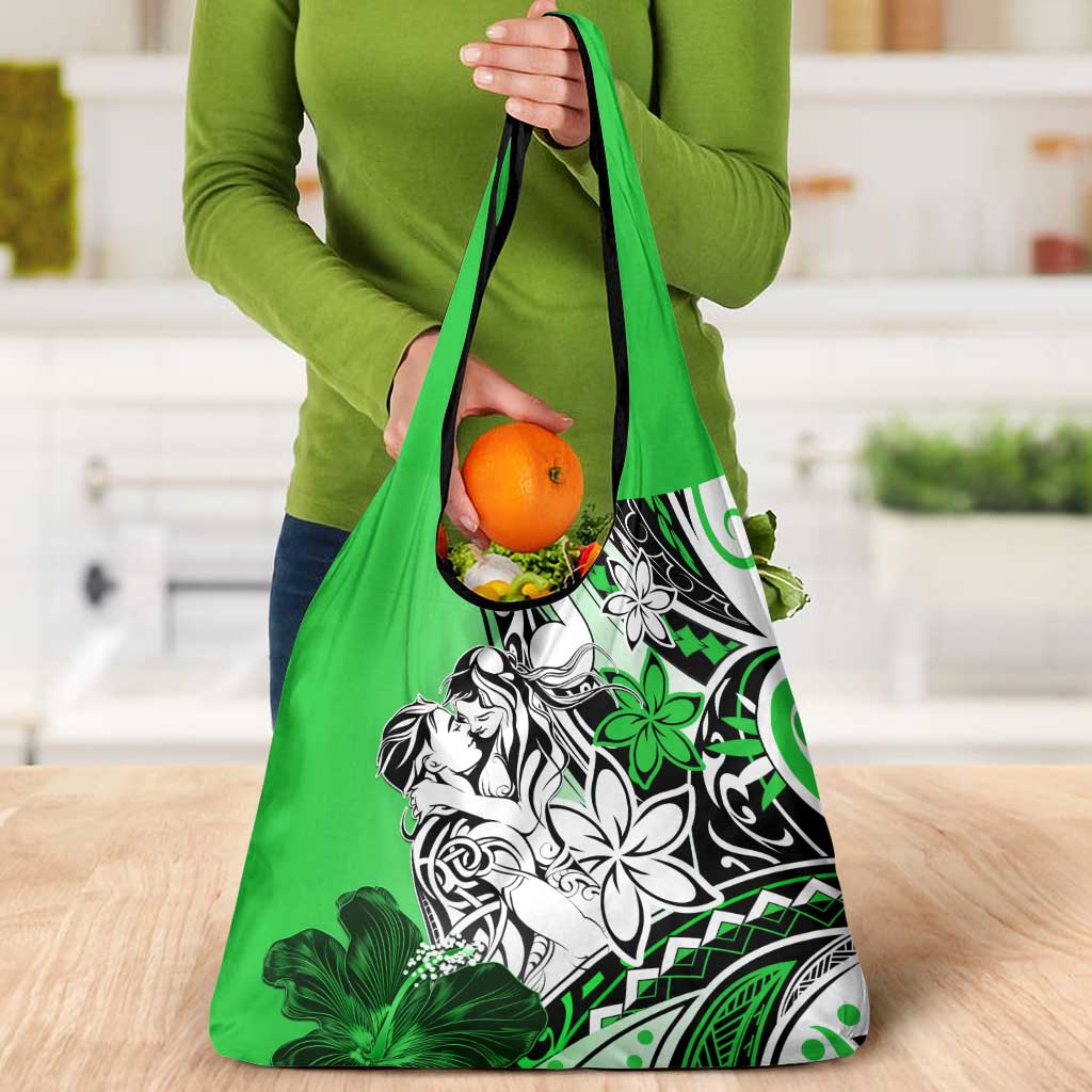 Polynesian Valentine Grocery Bag Couple Floral Unique Green Version