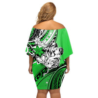 Polynesian Valentine Off Shoulder Short Dress Couple Floral Unique Green Version LT01 - Polynesian Pride