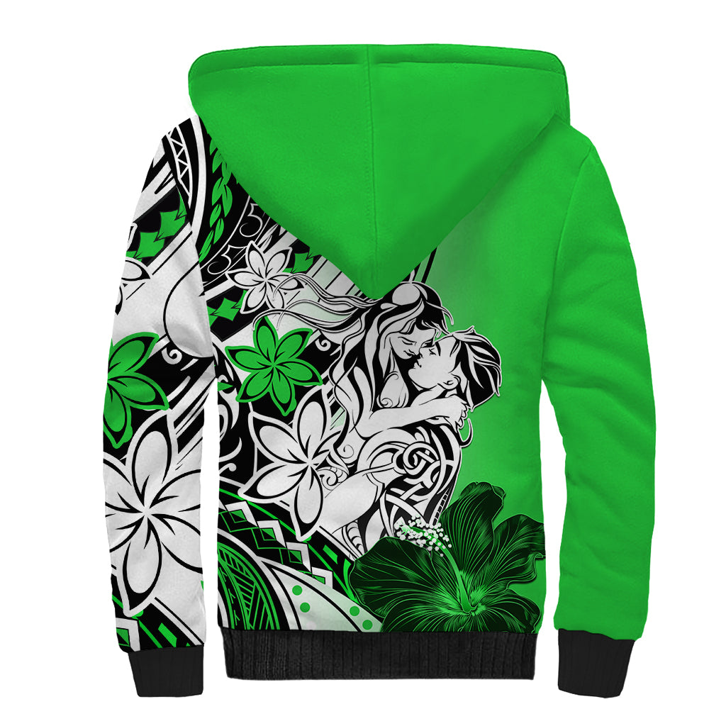 Polynesian Valentine Sherpa Hoodie Couple Floral Unique Green Version LT01 - Polynesian Pride