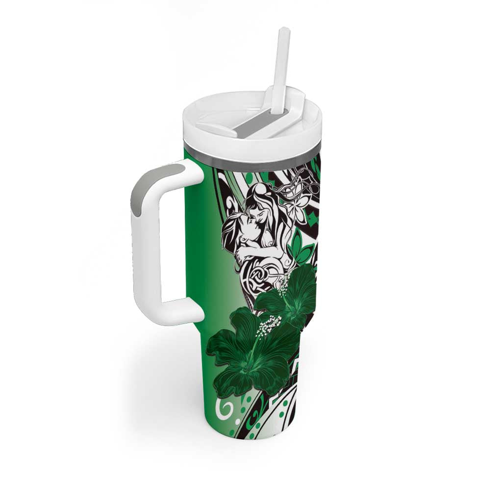 Polynesian Valentine Tumbler With Handle Couple Floral Unique Green Version