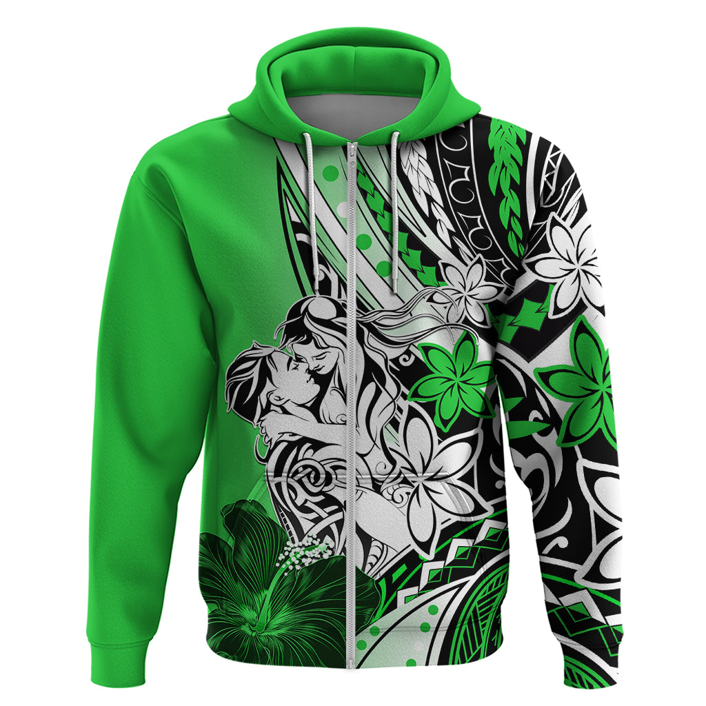 Polynesian Valentine Zip Hoodie Couple Floral Unique Green Version LT01 Zip Hoodie Green - Polynesian Pride