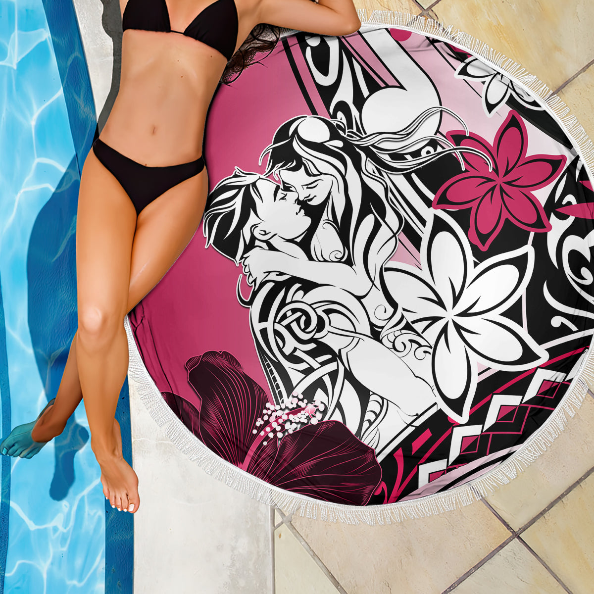 Polynesian Valentine Beach Blanket Couple Floral Unique Pink Version LT01 - Polynesian Pride