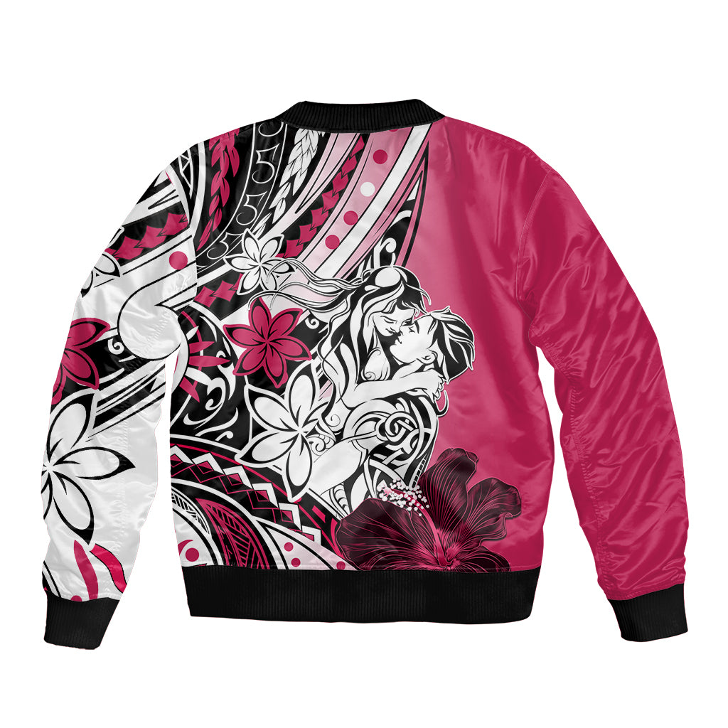 Polynesian Valentine Bomber Jacket Couple Floral Unique Pink Version LT01 - Polynesian Pride