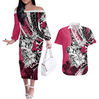 Polynesian Valentine Couples Matching Off The Shoulder Long Sleeve Dress and Hawaiian Shirt Couple Floral Unique Pink Version LT01 Pink - Polynesian Pride