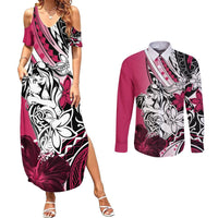 Polynesian Valentine Couples Matching Summer Maxi Dress and Long Sleeve Button Shirt Couple Floral Unique Pink Version LT01 Pink - Polynesian Pride