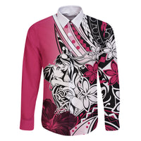 Polynesian Valentine Family Matching Long Sleeve Bodycon Dress and Hawaiian Shirt Couple Floral Unique Pink Version LT01 Dad's Shirt - Long Sleeve Pink - Polynesian Pride
