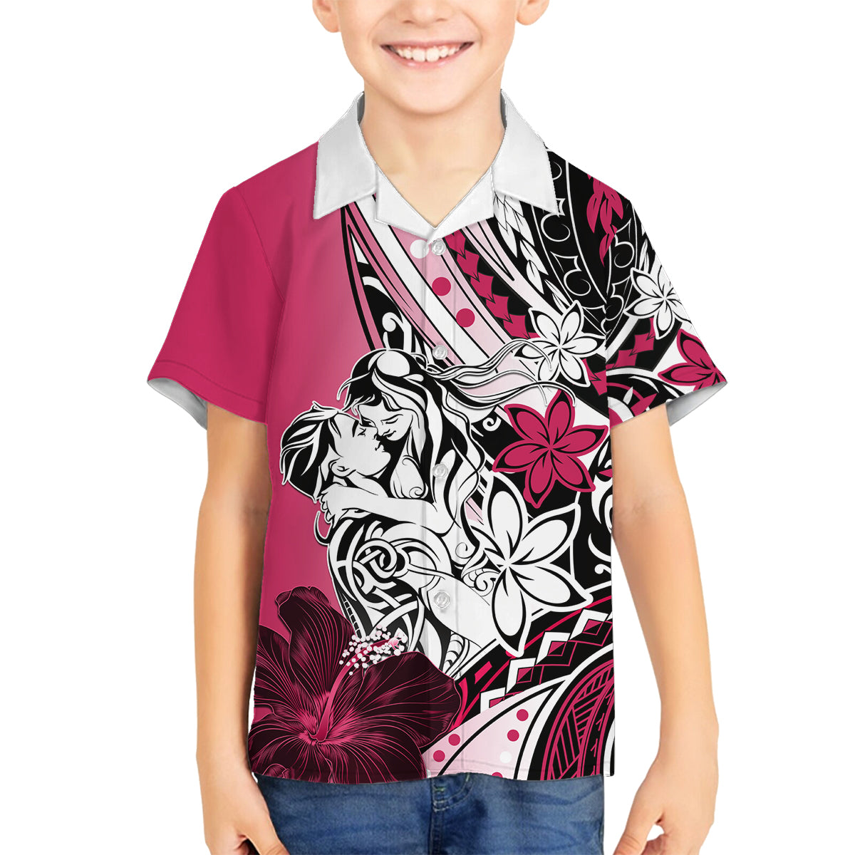 Polynesian Valentine Family Matching Long Sleeve Bodycon Dress and Hawaiian Shirt Couple Floral Unique Pink Version LT01 Son's Shirt Pink - Polynesian Pride