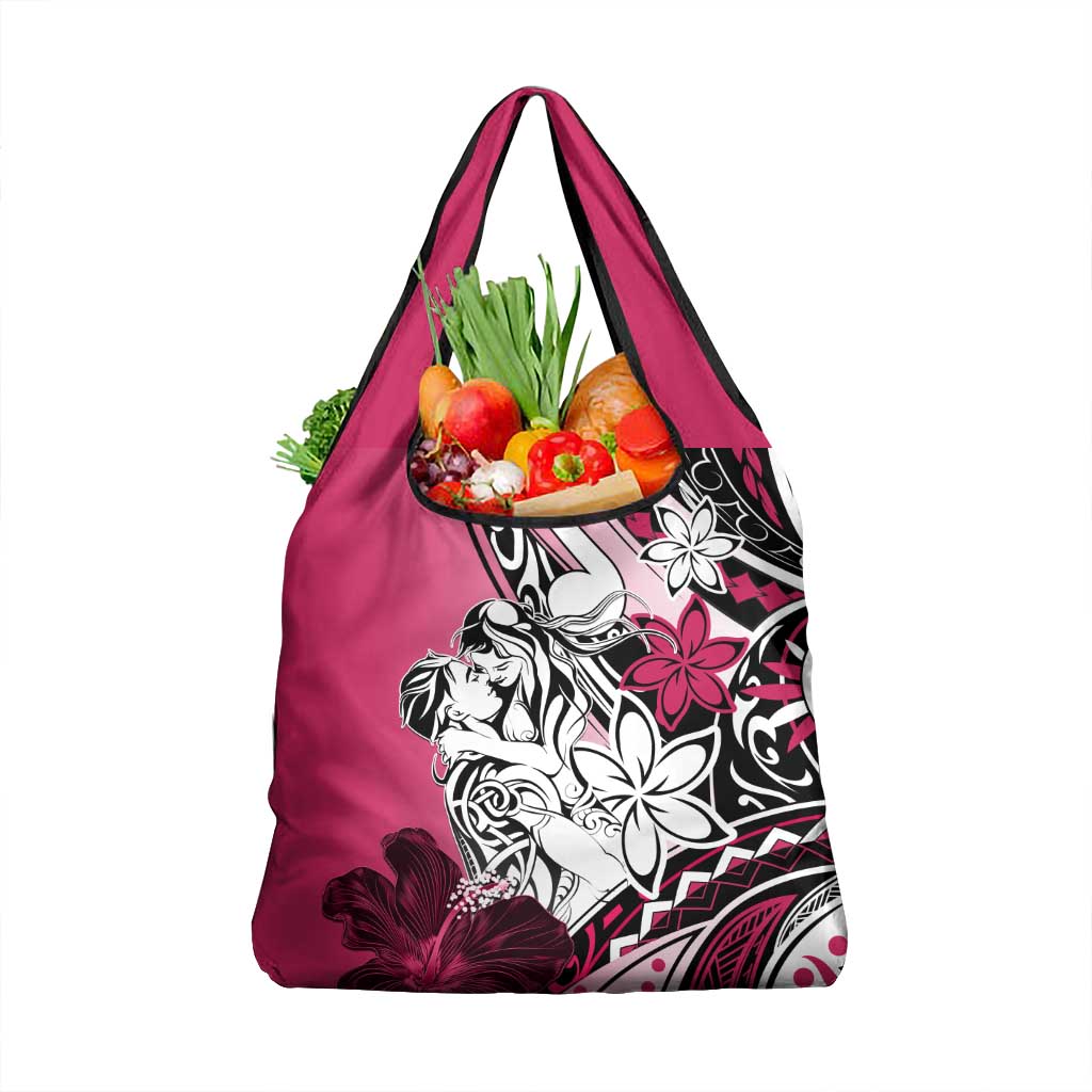 Polynesian Valentine Grocery Bag Couple Floral Unique Pink Version