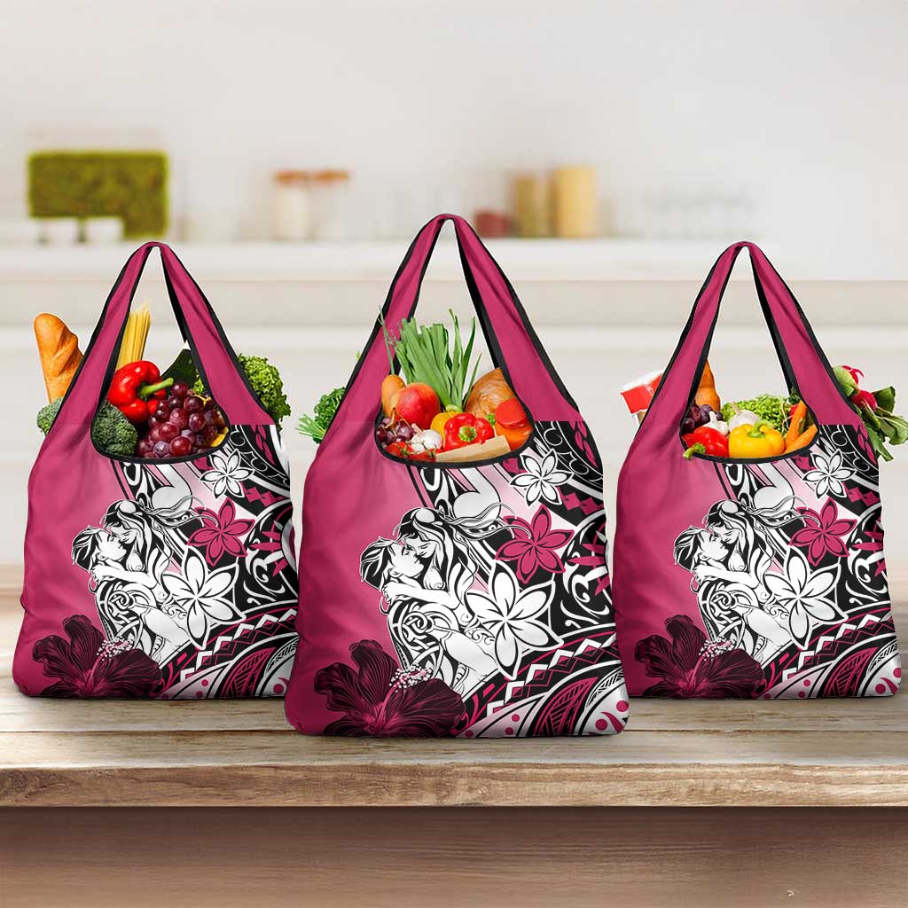 Polynesian Valentine Grocery Bag Couple Floral Unique Pink Version