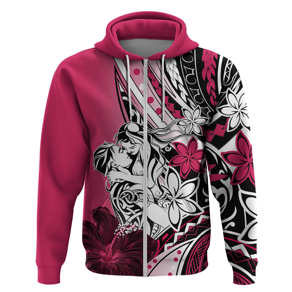 Polynesian Valentine Zip Hoodie Couple Floral Unique Pink Version LT01 Zip Hoodie Pink - Polynesian Pride