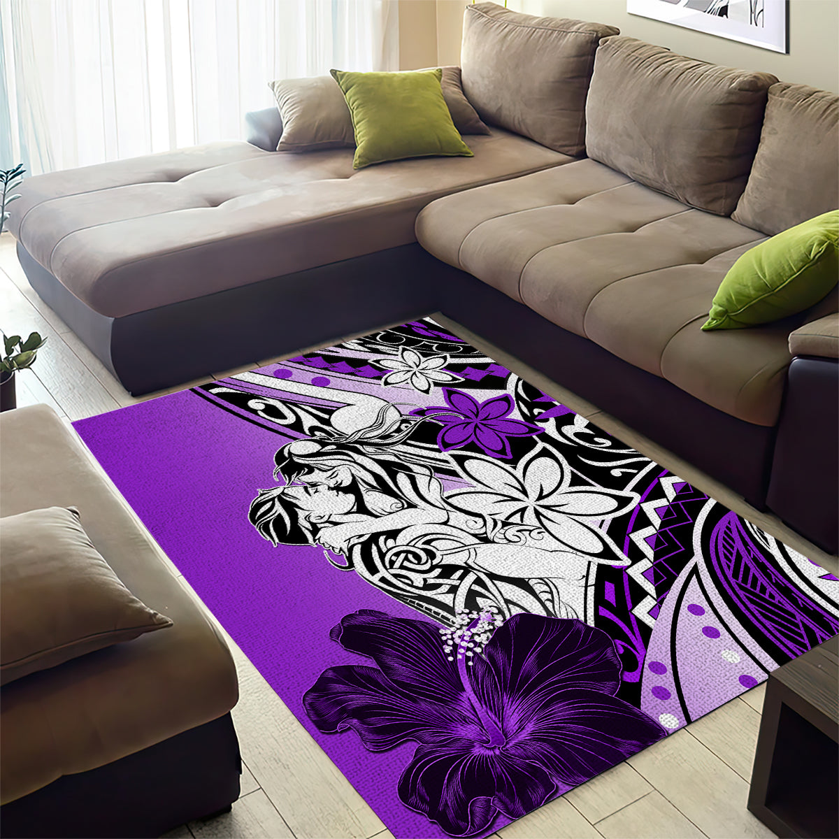 Polynesian Valentine Area Rug Couple Floral Unique Purple Version LT01 - Polynesian Pride