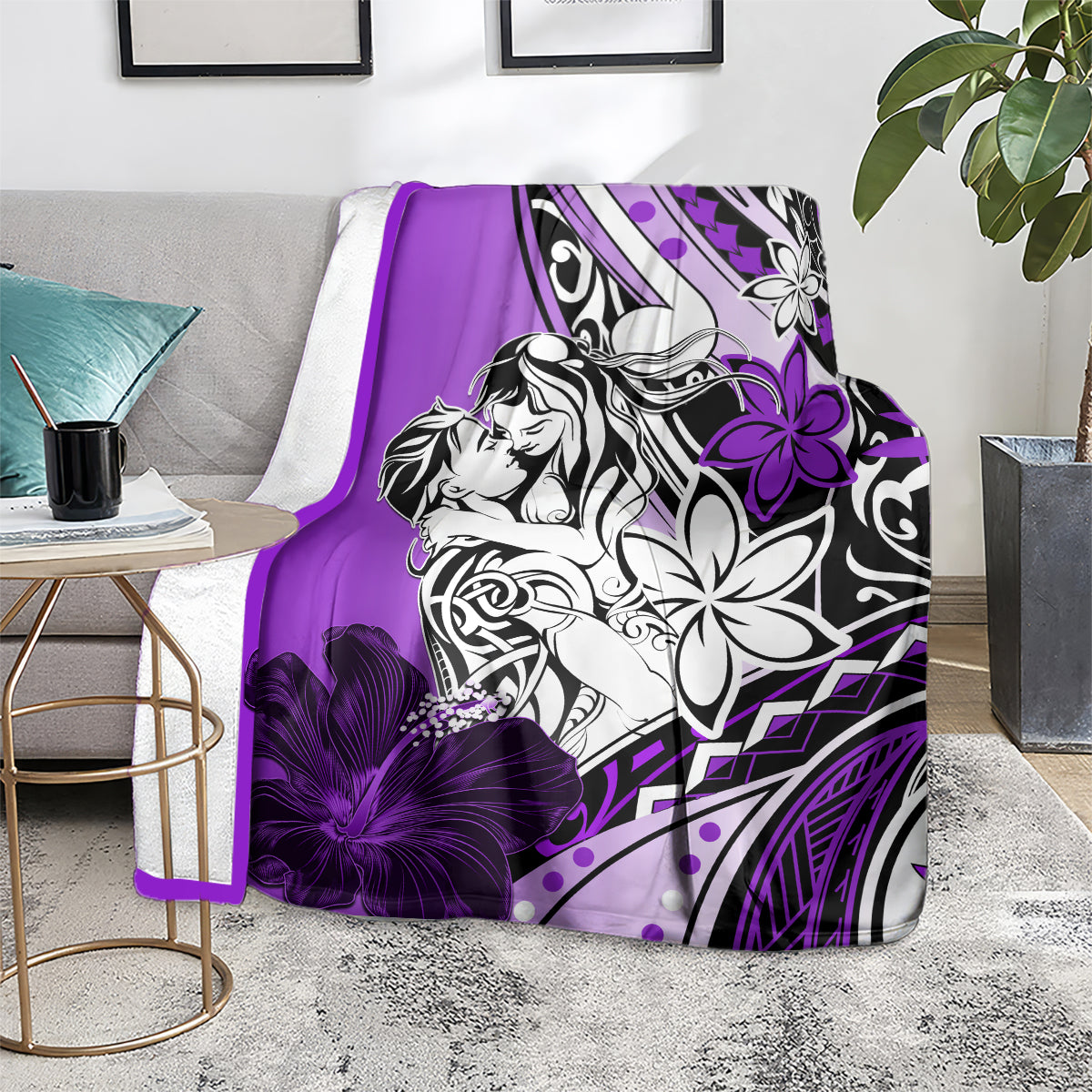 Polynesian Valentine Blanket Couple Floral Unique Purple Version LT01 - Polynesian Pride