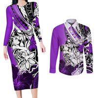 Polynesian Valentine Couples Matching Long Sleeve Bodycon Dress and Long Sleeve Button Shirt Couple Floral Unique Purple Version LT01 Purple - Polynesian Pride
