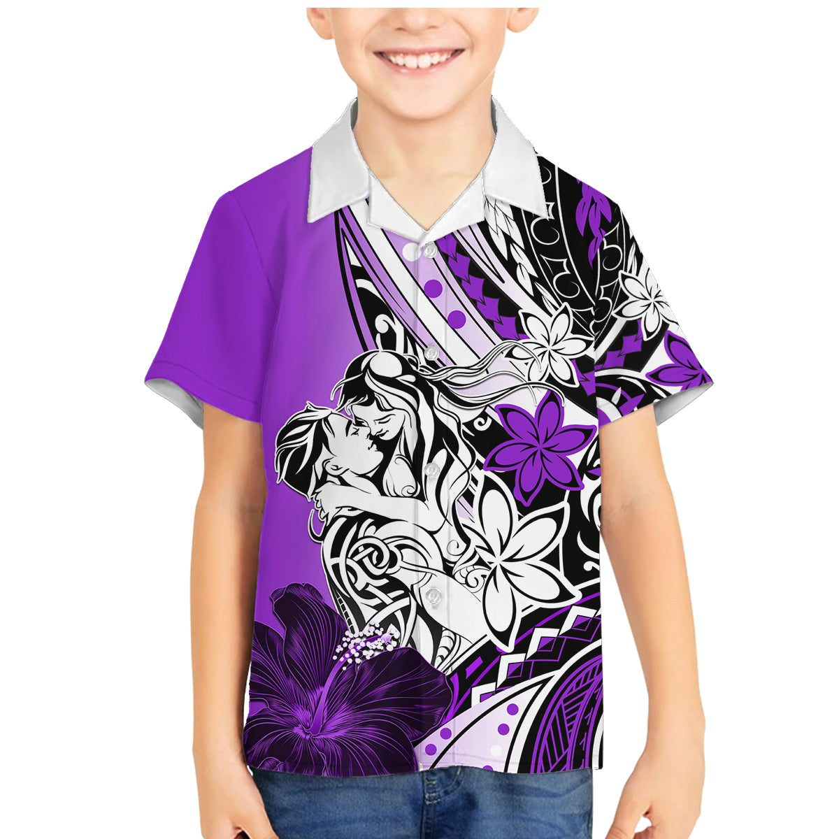Polynesian Valentine Family Matching Mermaid Dress and Hawaiian Shirt Couple Floral Unique Purple Version LT01 Son's Shirt Purple - Polynesian Pride