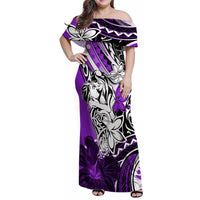 Polynesian Valentine Family Matching Off Shoulder Maxi Dress and Hawaiian Shirt Couple Floral Unique Purple Version LT01 Mom's Dress Purple - Polynesian Pride