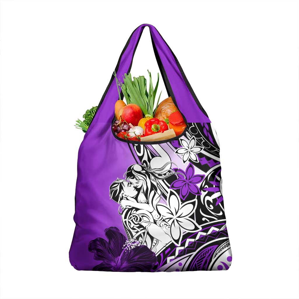 Polynesian Valentine Grocery Bag Couple Floral Unique Purple Version