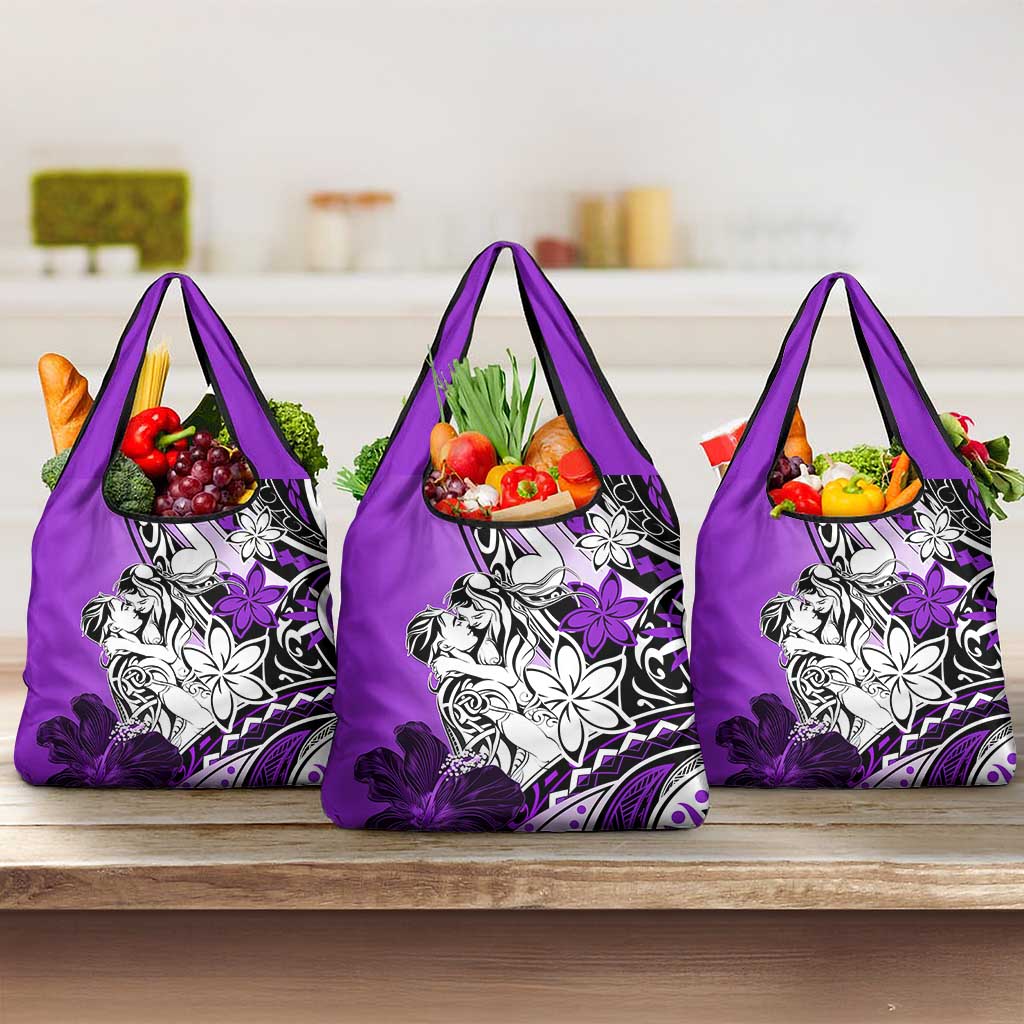 Polynesian Valentine Grocery Bag Couple Floral Unique Purple Version