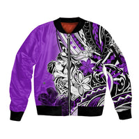Polynesian Valentine Sleeve Zip Bomber Jacket Couple Floral Unique Purple Version LT01 Unisex Purple - Polynesian Pride