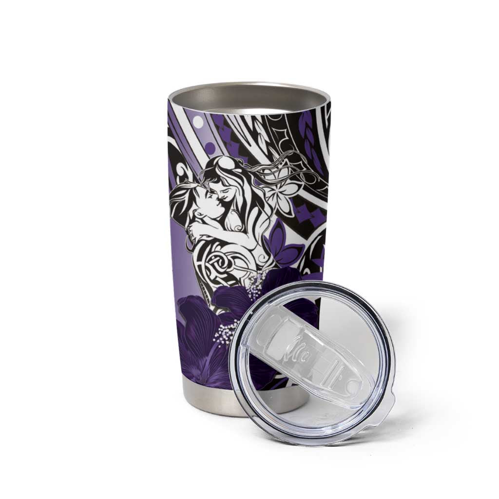 Polynesian Valentine Tumbler Cup Couple Floral Unique Purple Version