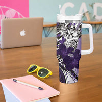 Polynesian Valentine Tumbler With Handle Couple Floral Unique Purple Version