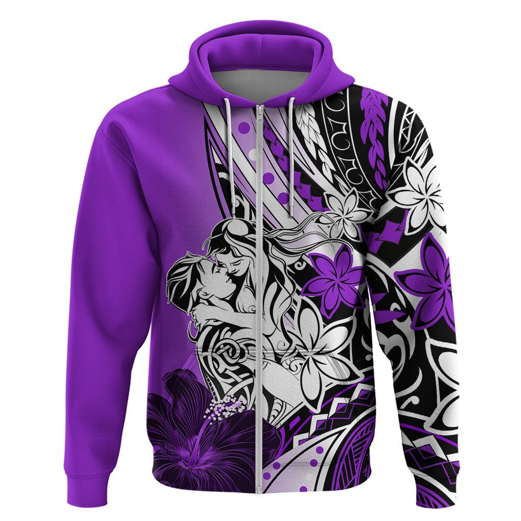 Polynesian Valentine Zip Hoodie Couple Floral Unique Purple Version LT01 Zip Hoodie Purple - Polynesian Pride