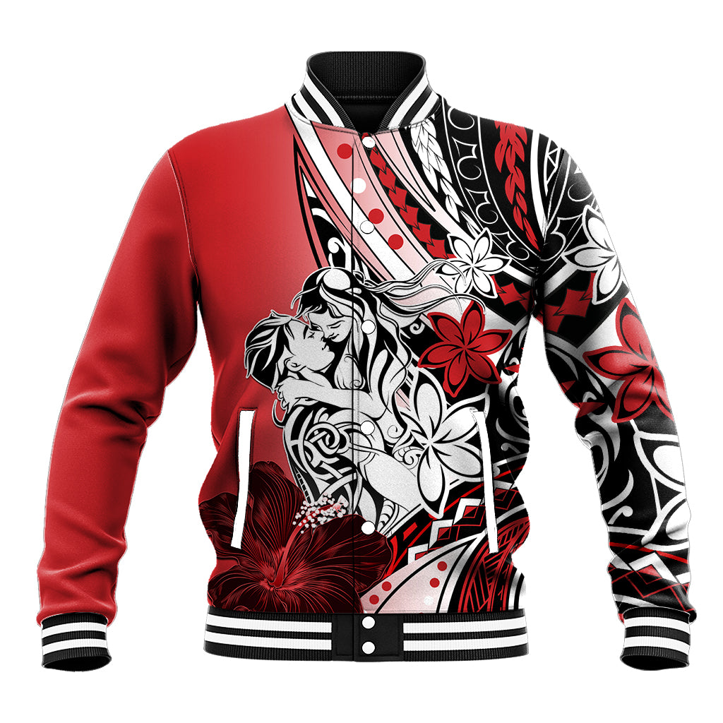 Polynesian Valentine Baseball Jacket Couple Floral Unique Red Version LT01 Unisex Red - Polynesian Pride