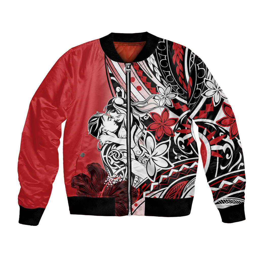 Polynesian Valentine Bomber Jacket Couple Floral Unique Red Version LT01 Unisex Red - Polynesian Pride