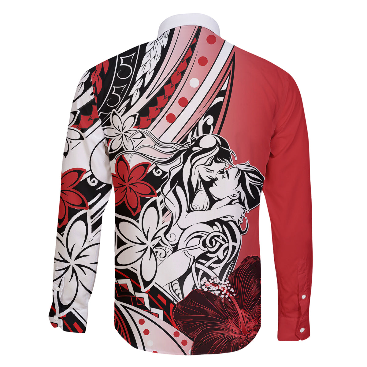 Polynesian Valentine Family Matching Long Sleeve Bodycon Dress and Hawaiian Shirt Couple Floral Unique Red Version LT01 - Polynesian Pride
