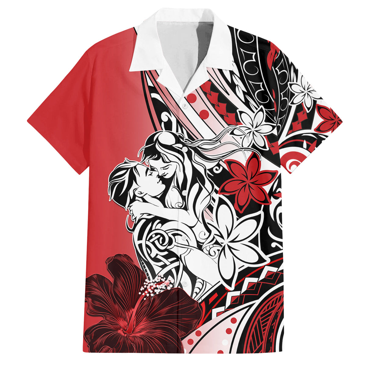Polynesian Valentine Family Matching Off Shoulder Short Dress and Hawaiian Shirt Couple Floral Unique Red Version LT01 Dad's Shirt - Short Sleeve Red - Polynesian Pride