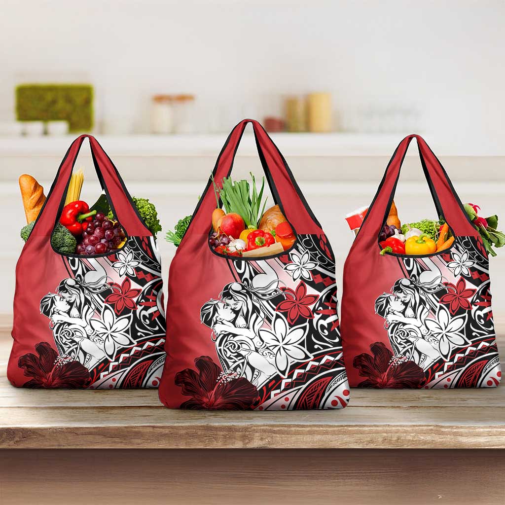 Polynesian Valentine Grocery Bag Couple Floral Unique Red Version