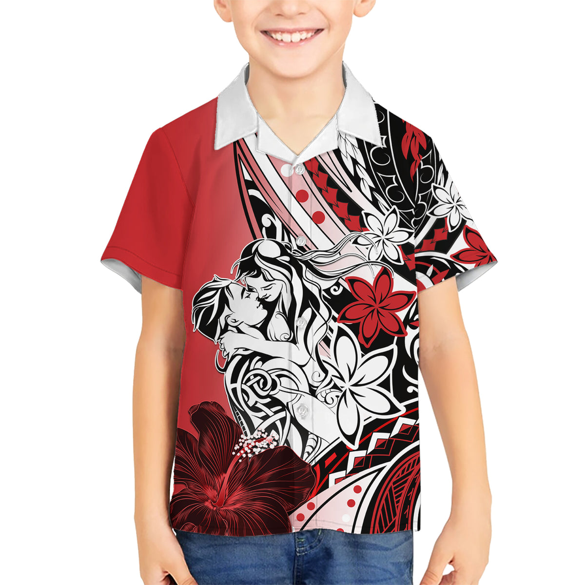 Polynesian Valentine Kid Hawaiian Shirt Couple Floral Unique Red Version LT01 Kid Red - Polynesian Pride