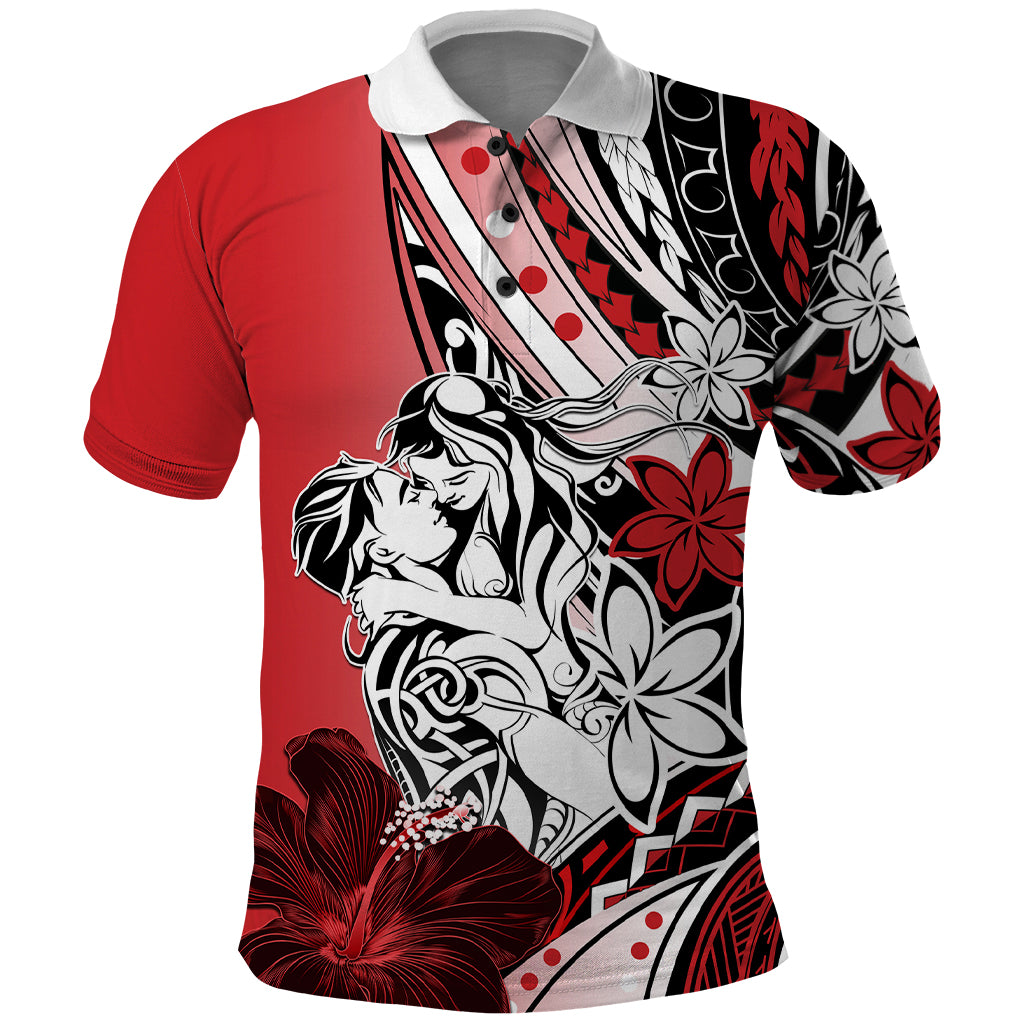 Polynesian Valentine Polo Shirt Couple Floral Unique Red Version LT01 Red - Polynesian Pride
