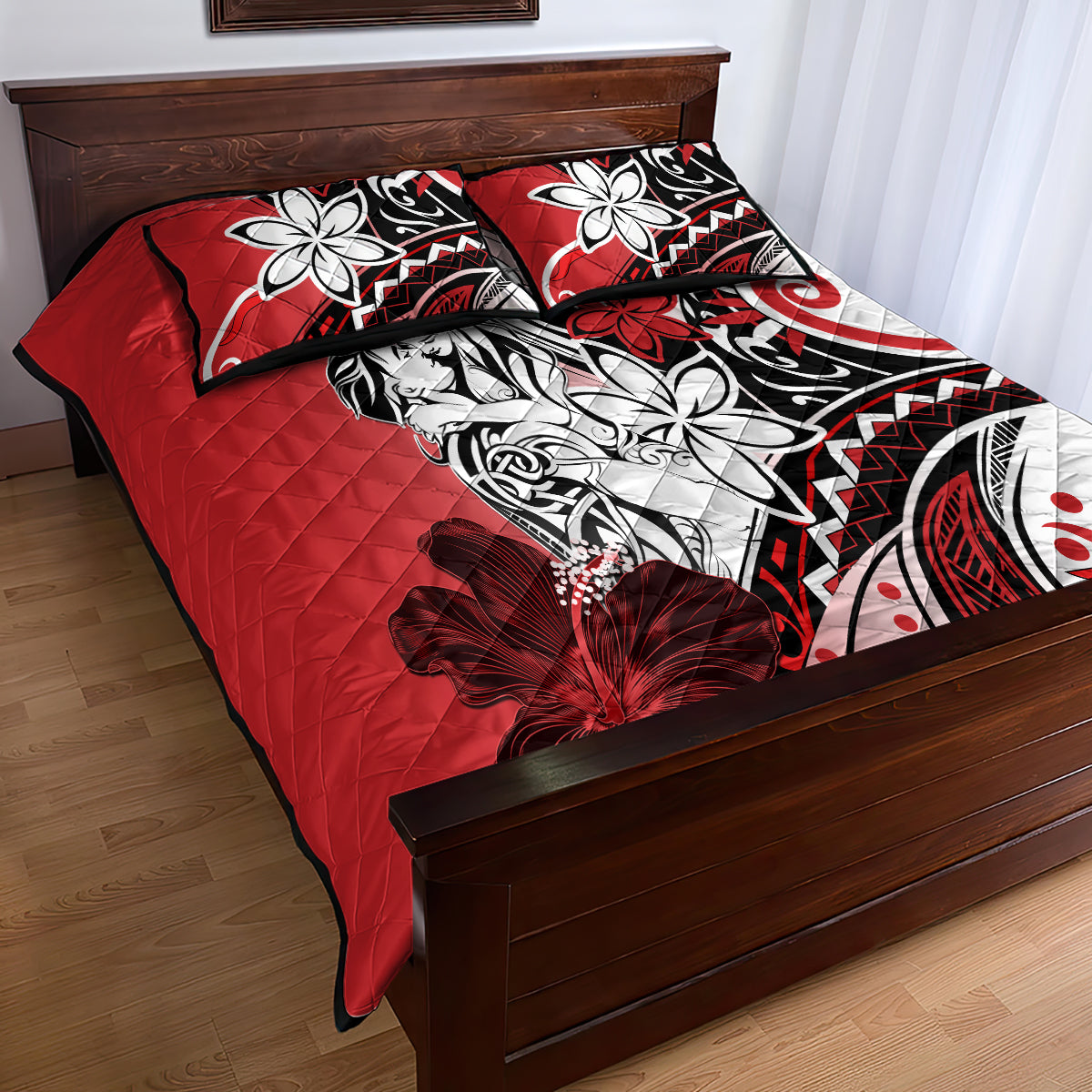 Polynesian Valentine Quilt Bed Set Couple Floral Unique Red Version LT01 - Polynesian Pride