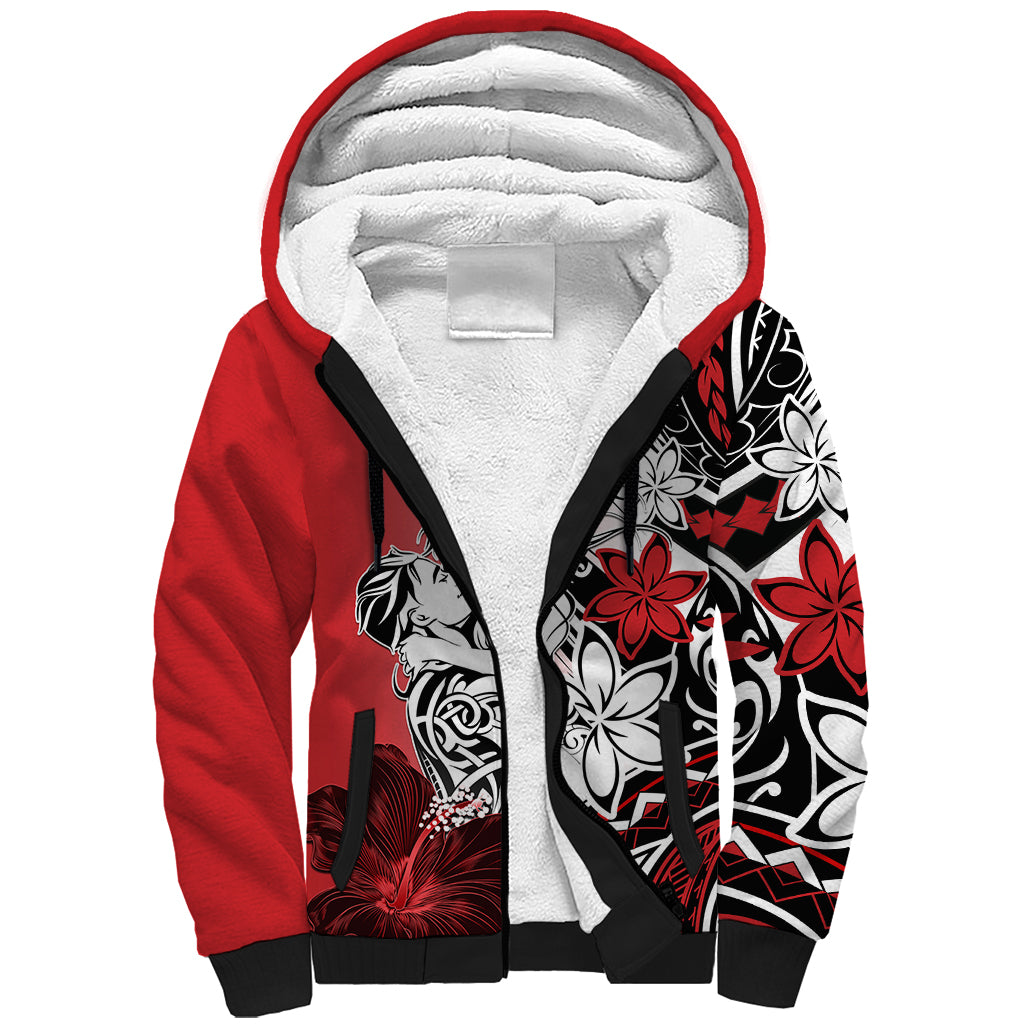 Polynesian Valentine Sherpa Hoodie Couple Floral Unique Red Version LT01 Unisex Red - Polynesian Pride