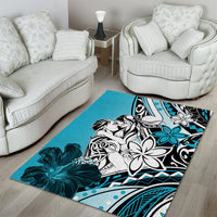 Polynesian Valentine Area Rug Couple Floral Unique Sky Blue Version LT01 - Polynesian Pride