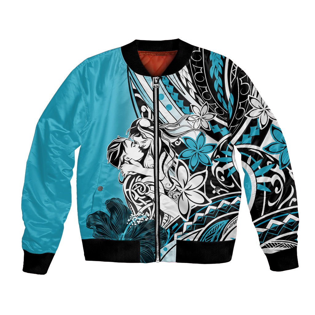 Polynesian Valentine Bomber Jacket Couple Floral Unique Sky Blue Version LT01 Unisex Sky - Polynesian Pride