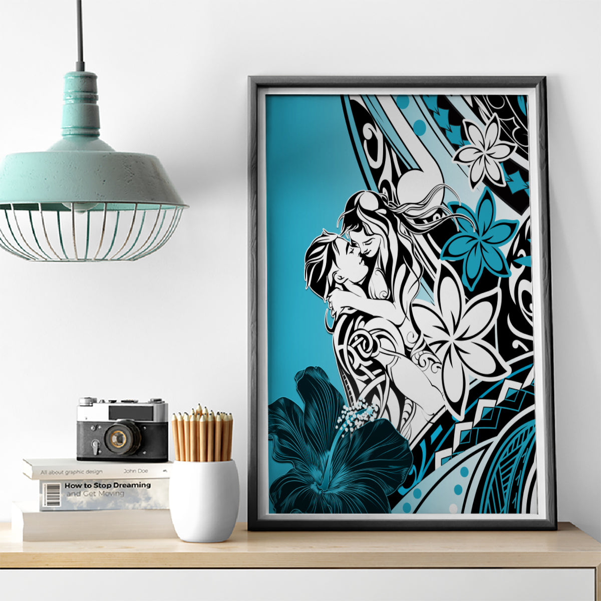 Polynesian Valentine Canvas Wall Art Couple Floral Unique Sky Blue Version LT01 - Polynesian Pride