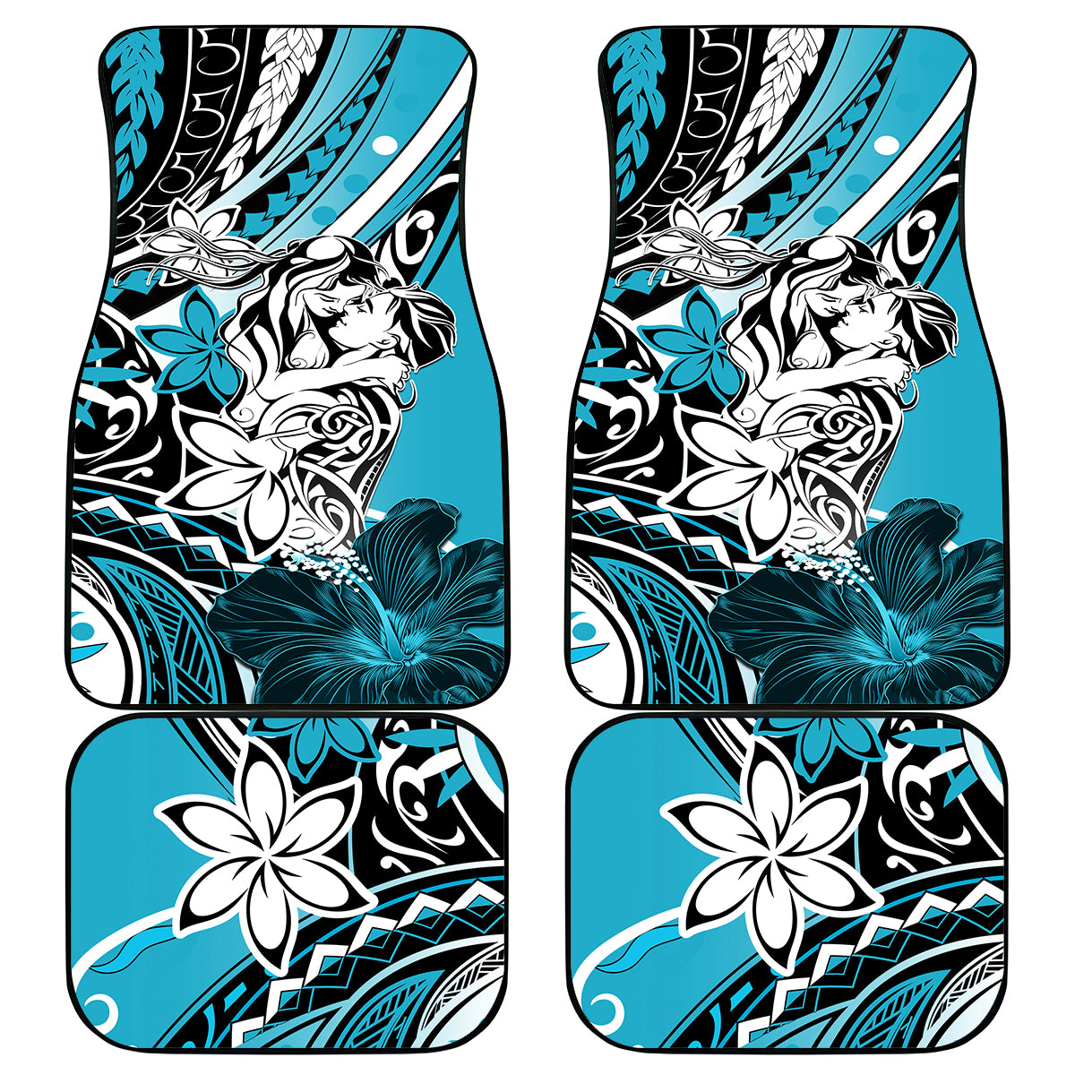 Polynesian Valentine Car Mats Couple Floral Unique Sky Blue Version LT01 Sky - Polynesian Pride