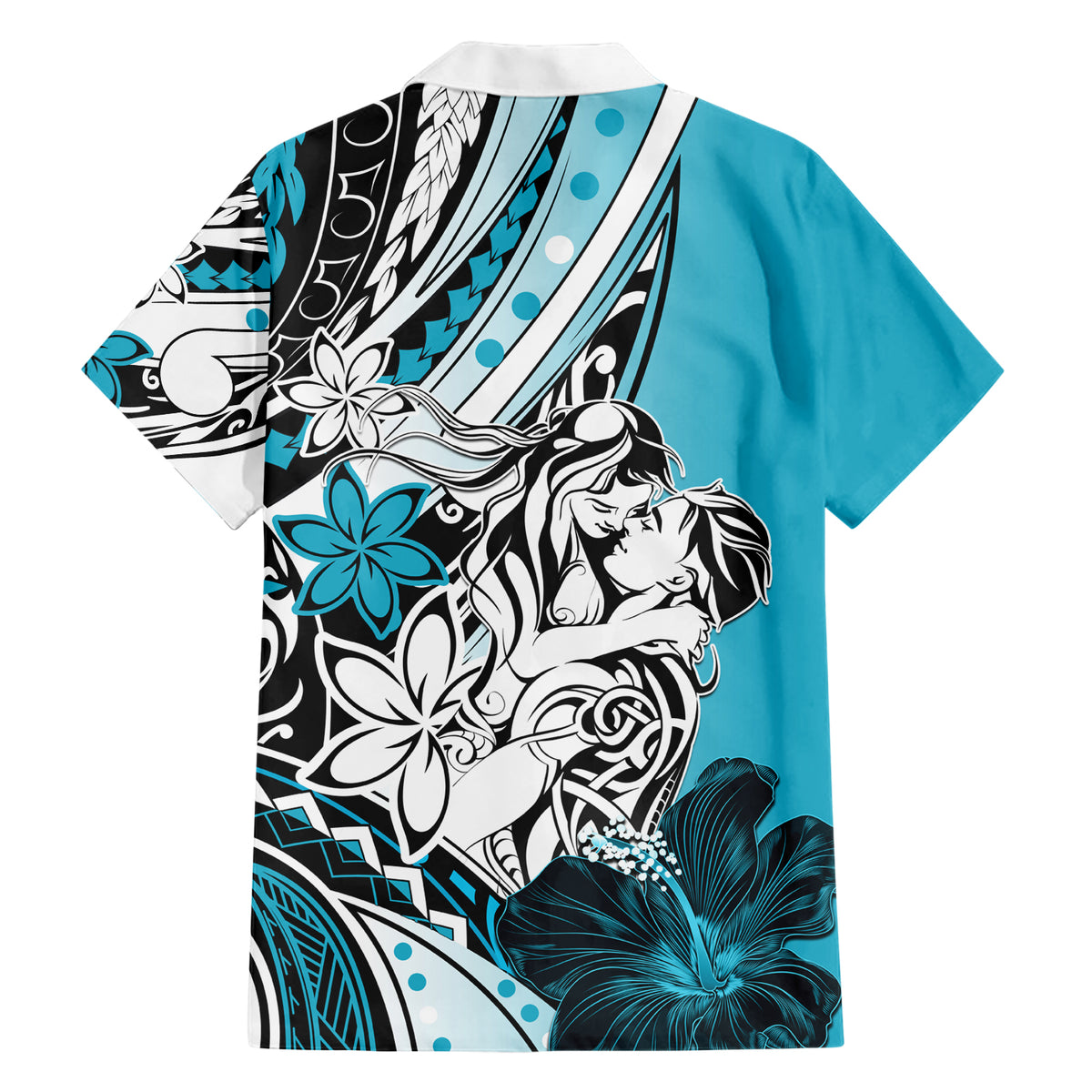 Polynesian Valentine Family Matching Short Sleeve Bodycon Dress and Hawaiian Shirt Couple Floral Unique Sky Blue Version LT01 - Polynesian Pride