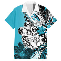 Polynesian Valentine Family Matching Tank Maxi Dress and Hawaiian Shirt Couple Floral Unique Sky Blue Version LT01 Dad's Shirt - Short Sleeve Sky - Polynesian Pride